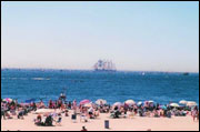 Crowded Beach & Tall Ship - Ocean Beach Park - New London, CT