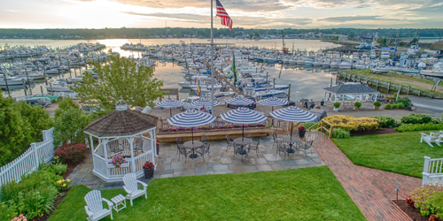 Patio & Dock View - Inn at Harbor Hill Marina - Niantic, CT