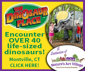 Make it ROAR this Summer! The Dinosaur Place at Nature's Art Village - Montville, CT - Encounter over 40 life-sized dinosaurs!