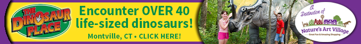Make it ROAR this Summer! The Dinosaur Place at Nature's Art Village - Montville, CT - Encounter over 40 life-sized dinosaurs!